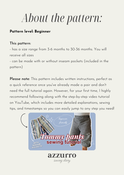 Tommy Pants Digital Sewing Pattern - Azzurro