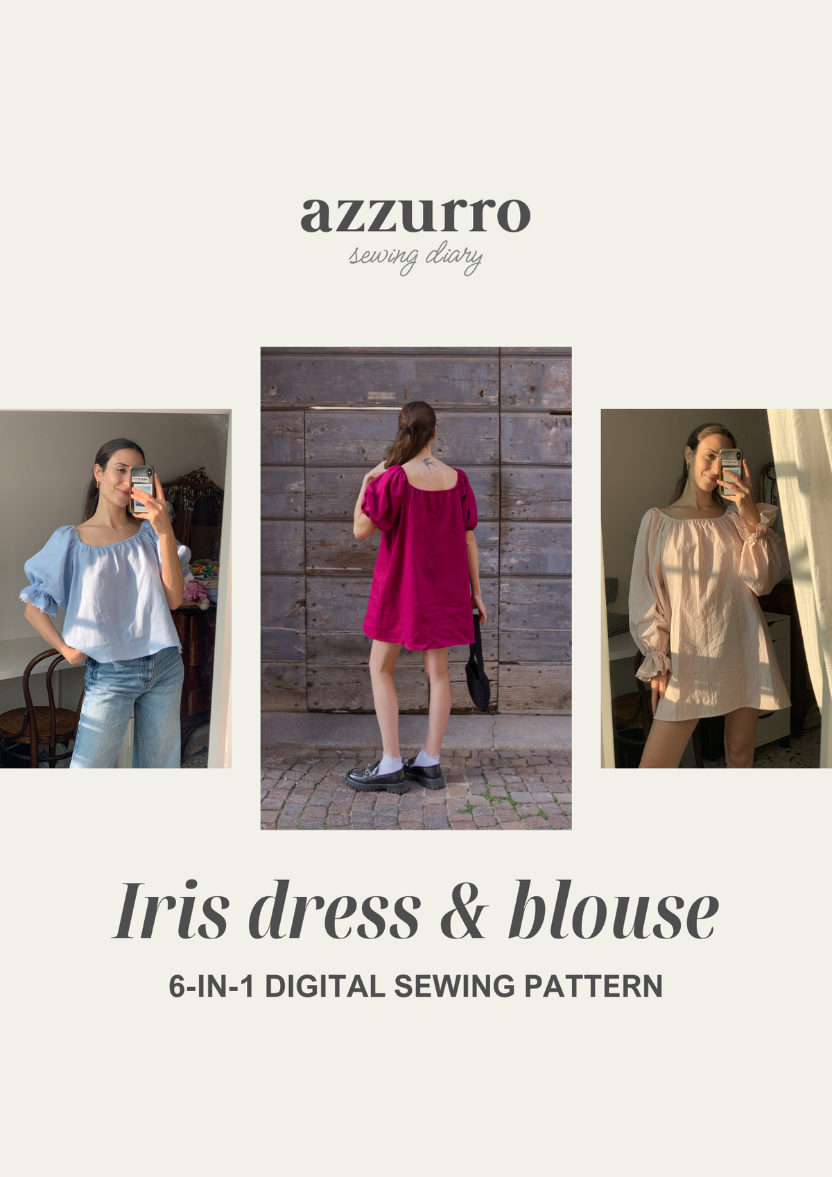 Iris Dress & Blouse Digital Sewing Pattern - Azzurro