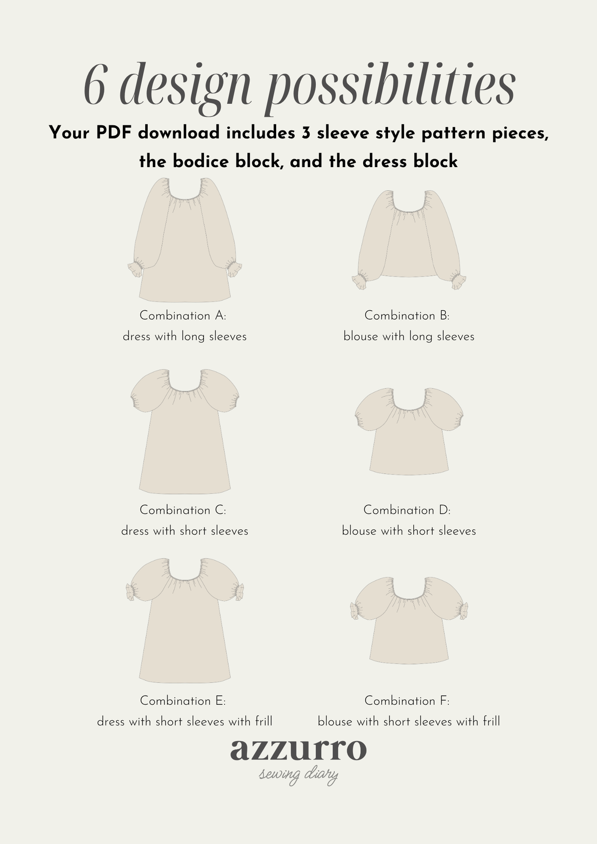 Iris Dress & Blouse Digital Sewing Pattern - Azzurro