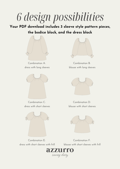 Iris Dress & Blouse Digital Sewing Pattern - Azzurro