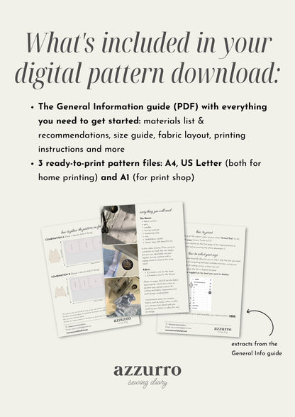 Iris Dress & Blouse Digital Sewing Pattern - Azzurro